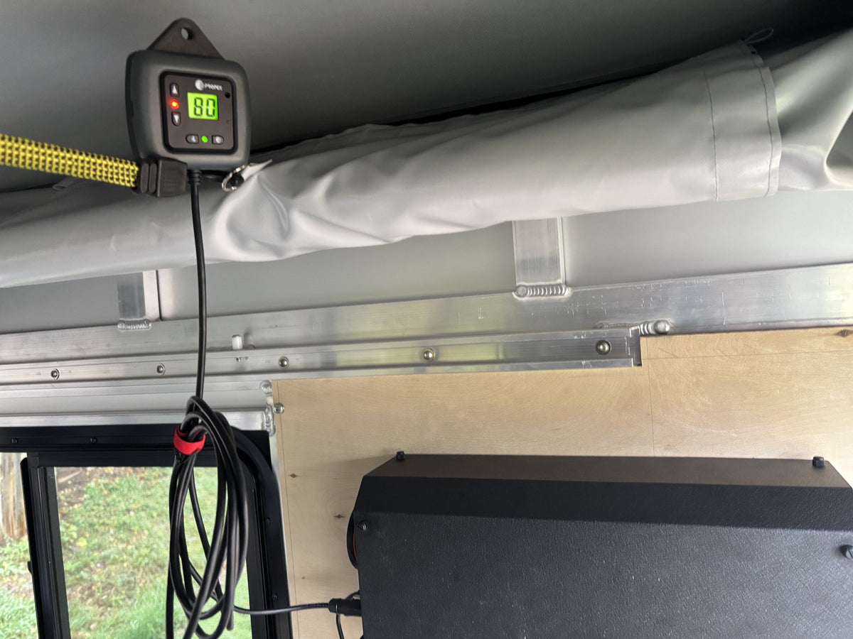 Propex thermostat and HS2000 wall mount kit installed inside a truck topper