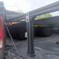 Close up of the heavy duty 8020 aluminum extrusion legs used in the Mountain Time Campers PLAT system