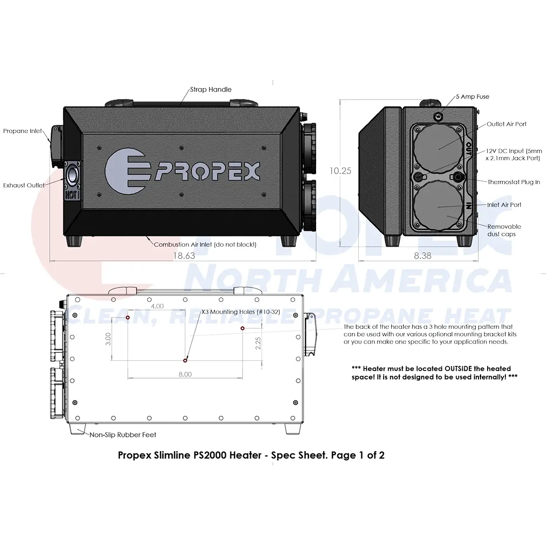 Propex Portable Propane Heater dimensions spec sheet