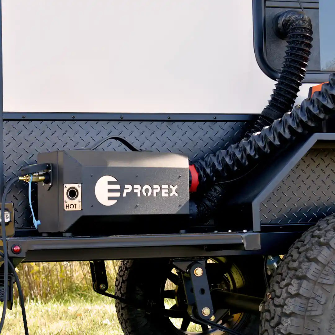 Propex PS2000 Propane Heater Slimline installed on Hiker Trailer providing portable heat